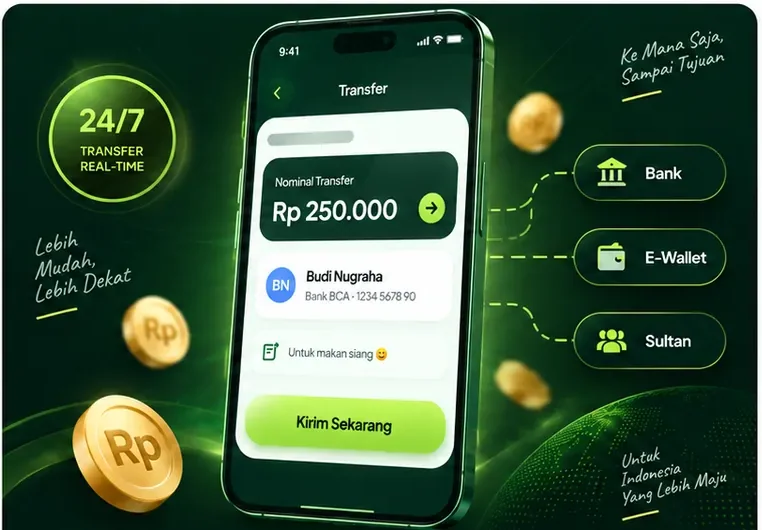 Transfer dari aplikasi Saku Sultan ke rekening bank, e-wallet, dan sesama pengguna