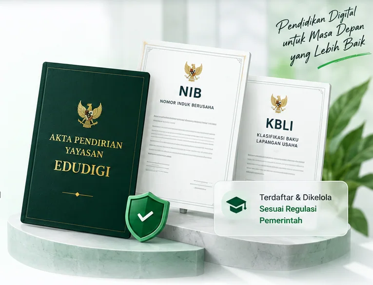 Ilustrasi akta pendirian Yayasan EduDigi, NIB, dan KBLI.