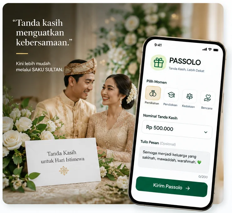 Ilustrasi pernikahan dan pengiriman tanda kasih melalui Passolo