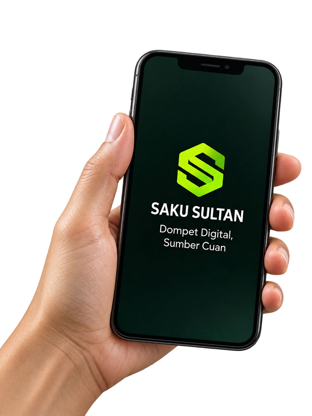 Tangan memegang aplikasi Saku Sultan